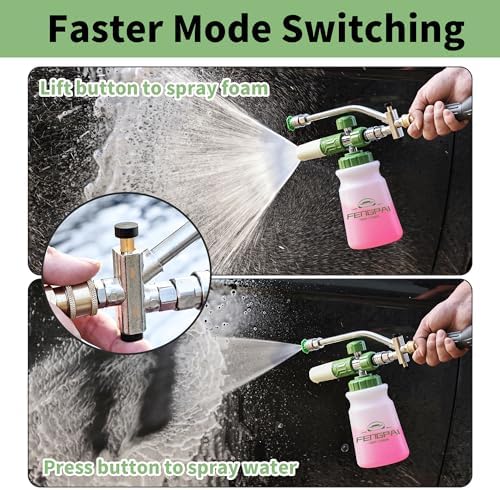 FENG PAI Pressure Washer Foam Cannon with Dual-Connector Accessory & 7 Power Washer Sprayer Nozzles, Double Tip Attachment For Soap Cannon, 1/4" Quick Connect, 3600 PSI, White Bottle - Image 4
