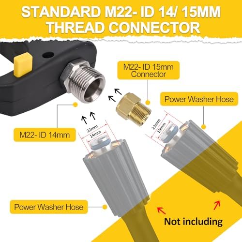 BEAR FORCE High Pressure Washer Short Spray Gun Inlet M22-ID14mm Max 5000 PSI with Nozzle Tips Holder & M22-15mm Connector & 3/8'' Quick Connector Swivel, Power Washer Gun Compatible with Foam Cannon - Image 4