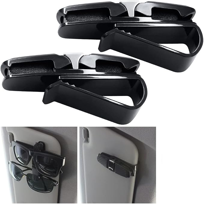 FineGood 2 Pack Glasses Holders for Car Sun Visor, Sunglasses Eyeglasses Mount with Ticket Card Clip - Black - Image 3