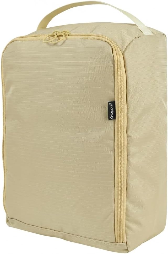 Gloppie Shoe Bags for Travel, Portable Shoe Storage Bag, Sahara Beige | 12 x 9 x 5 in travel shoe bag with a full-opening zipper, carry handle, and fold-flat design for shoes up to US size 10 by Gloppie