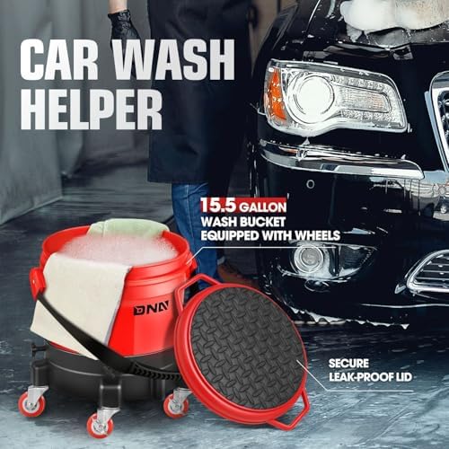 DNA MOTORING 5 Gallon Washing System Includes 15.5L Bucket, Filtration System Insert, Five Castor, Bucket Dolly, Mobile Detailing Station for Car Wash, Red, TOOLS-00602 - Image 4