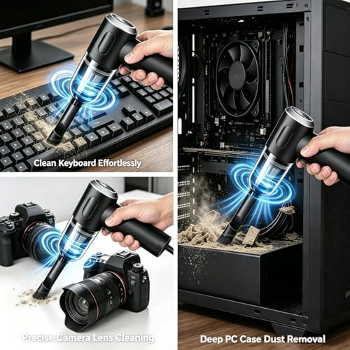 Compressed Air Duster Wireless Handheld Car Vacuum Cleaner, Air Blower 3 in 1 Electric Air Dusters Computer Vacuums Keyboard Cleaner Power Rechargeable Vacuum for Desk Home and Office Dust Cleaning - Image 7