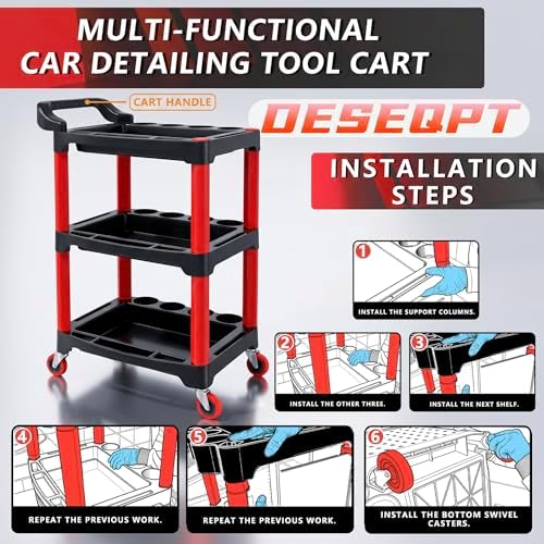 Auto Detailing Cart with Wheels, 3 Tier Rolling Detail Cart - Image 2
