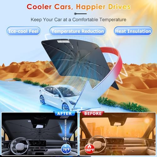 for Car Windshield Sunshade Umbrella for 2021-2025 Kia Sorento, Custom Fit Windshield Sun Protector Cover, 6-Layer Heat-Resistant Fabric, Ultra-Strong Fiberglass Frame (for 2021-2025 Kia Sorento) - Image 2
