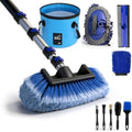 Up to 18FT Reach 12FT Car Wash Brush Kit with Long Handle, 8 Attachments, 180° Rotating Mop & Foldable Bucket, Scratch-Free Soft & Hard Brushes for Cars, Trucks, SUVs & RVs by Novastry