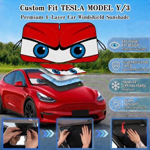 Tesla Model Y/3 Windshield Sun Shade, Bold Red - Image 4