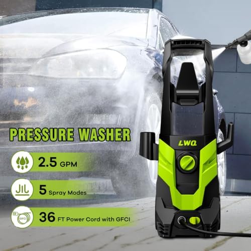 Pressure Washer, Portable Power Washer, 4 Quick Connect Nozzles, High Pressure Cleaning Machine for Car Fence Driveway Patio Washing and More(Light Green) - Image 2