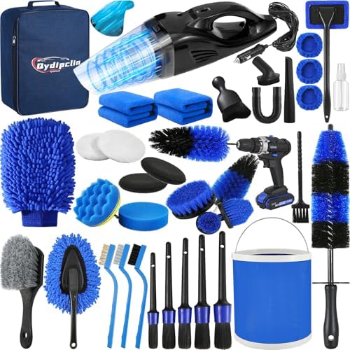 Qydipclin 39Pcs Car Detailing Kit, Car Detailing Brush Set, Car Wash Cleaning Kit, Car Detailing Brushes, Professional Car Care Kit for Interior Exterior Wheels, Blue by Qydipclin