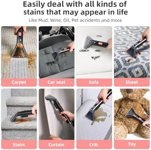 Slevoo 450W Portable Carpet Cleaner Machine with 1 Bottle Cleaning Solutions, Strong Suction Upholstery and Furniture Cleaner for Cleaning Stairs, Car Interiors, for Pet Footprint, Dust, Oil - Image 6