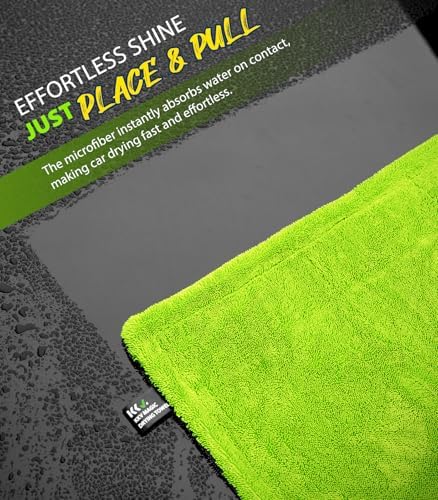 KKV Full-Sized SUV Drying Towel, 48”x24” Dual Sided Microfiber Car Cleaning Towel with Twisting Yarn Technique, 1400GSM Super Absorbent, Scratch-Free, Machine Washable (Darkgray-GreenYellow) - Image 5