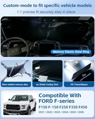 Windshield Sun Shade for Ford F150 F-150/F250/F350/F450 2026 2025-2021 Front Window Sunshade Sun Visor Protector Flag Pattern Foldable Block UV Rays Interior Windshield Cover Keep Car Cooler - Image 2