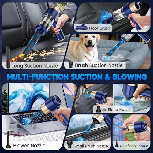 Handheld Car Vacuum Cleaner, 16000PA Hand Held Vacuum Portable Cordless, 2 in 1 Air Duster and Vacuum Cleaner with LED Light, Multi-Nozzles, 120W High Power Mini Vacuum for Home, Pet, Office - Image 6