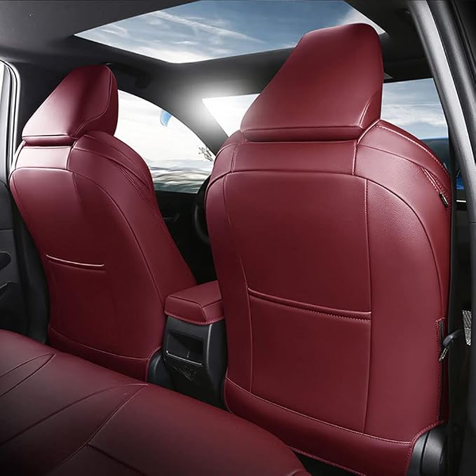 CocheFamilia Custom Fit Corolla Car Seat Covers for Select 2019 2020 2021 2022 2023 2024 2025 Toyota Corolla Hatchback SE, XSE, Nightshade - Full Set,Leather(Burgundy) - Image 2