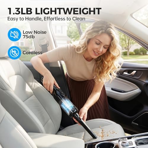 dormzie Handheld Vacuum Cordless, Car Vacuum with 19000Pa Powerful Suction,1.3 lbs Lightweight, Type-C Charge, Multiple Accessories for Car Home Office Pet - Image 4