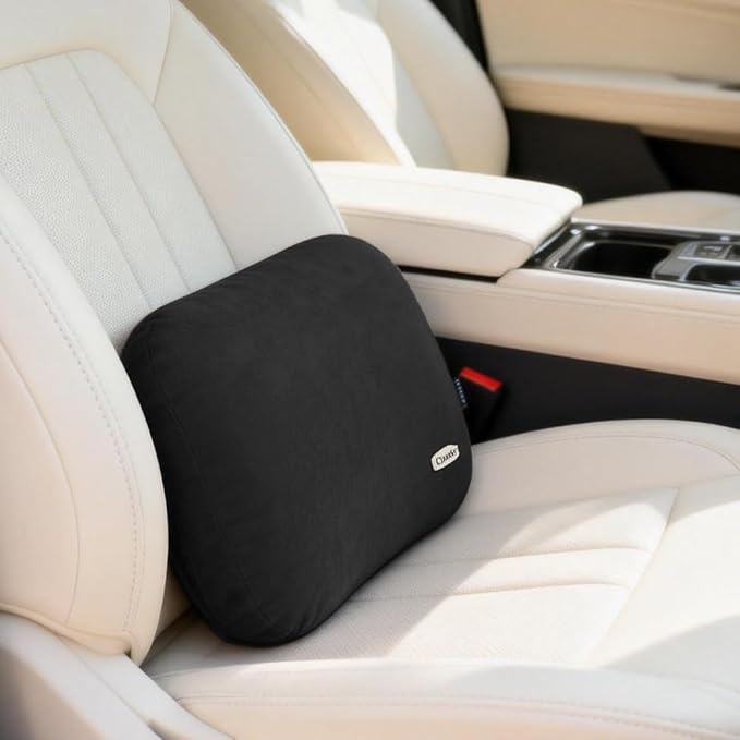 Lower Back Automotive Lumbar Support Pillow for Car Recliner Cushion Black | Soft Latex Memory Foam Suede, Home Office Chair Desk Accessories, Thin Waist Pain Relief, Driving Seat Relax, Ergonomic - Image 2