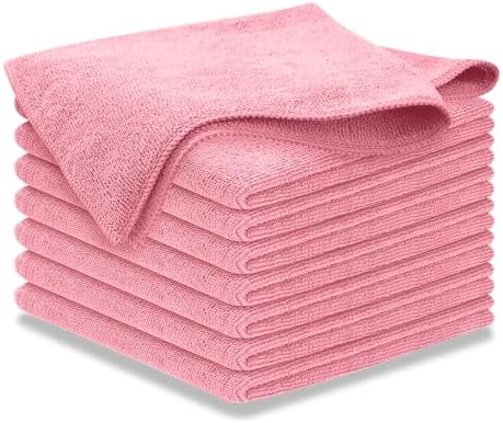 USANOOKS Microfiber Cleaning Cloth Light Pink - 8 Pcs 12.5"x12.5" - High Performance - 1200 Washes, Ultra Absorbent Towels Weave Grime & Liquid for Streak-Free Mirror Shine - Car Washing Cloth by USANOOKS