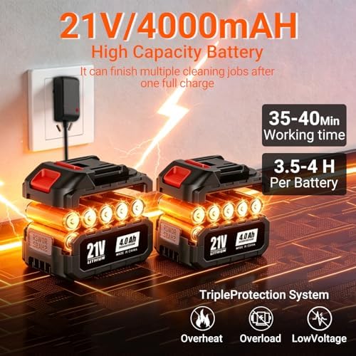 Cordless Pressure Washer, 1500 PSI Max Power Washer with 2x4.0Ah 21V Large Capacity Batteries & Brushless Motor, Portable Power Cleaner Kit with Storage Case & 6-in-1 Nozzle for Car/Fence/Patio/Home - Image 5