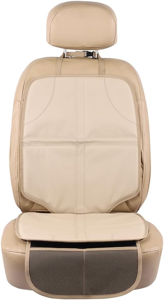 Viaviat Leather Car Seat Protector for Booster Durable Waterproof Protector Mat Large Auto Seat Cover with Storage Pocket for Child Toddler Safety Seat Baby Basket (Beige) - Image 2