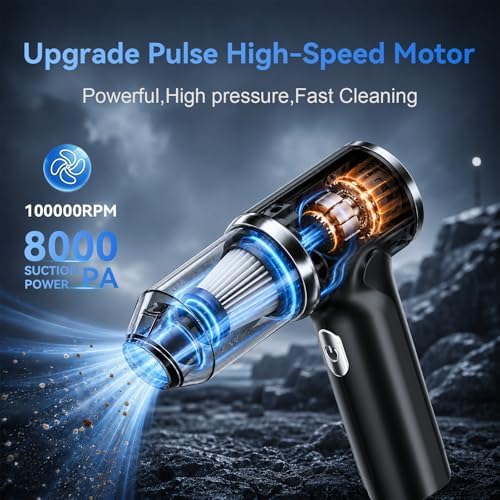 Handheld Cordless Vacuum Cleaner,8000PA Suction 4 Modes Portable Car Vacuum,4000mAh Rechargeable Battery,3 Filters,7-in-1 Kit for Home Office Car Pet, Black - Image 2