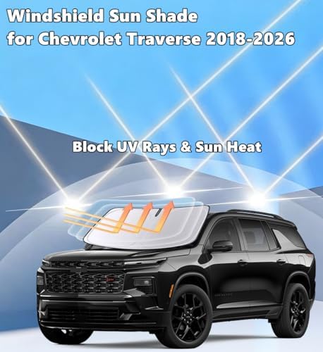 Windshield Sun Shade for Chev-rolet/Chevy Traverse 2018-2026 Foldable Car Front Window Sunshade Accessories 4-Layer 240 T Sun Visor Protector Reflective Cover Block UV Rays & Sun Heat - Image 2