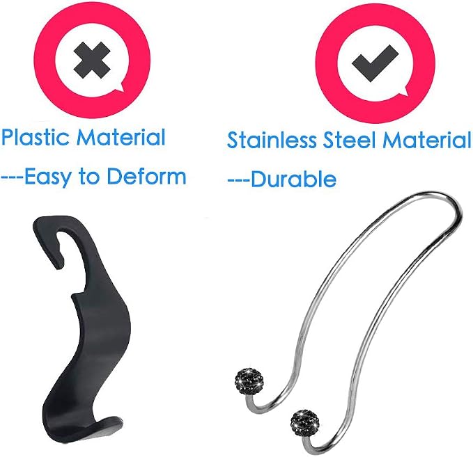 SAVORI Auto Hooks Bling Car Hangers Organizer Seat Headrest Hooks Strong and Durable Backseat Hanger Storage Universal for SUV Truck Vehicle 2 Pack (Black) - Image 4