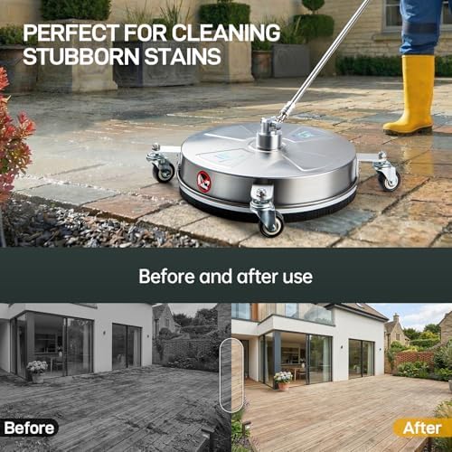 TOR 15" Pressure Washer Surface Cleaner with 4 Wheels, Surface Cleaner for Pressure Washer, 2 Extension Wands, 2 Replacement Nozzles, Power Washer Surface Cleaner for Concrete, Driveway - Image 2