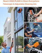 17ft Telescopic Pole with Car Wash Brush and Window Squeegee Kit, 3-12 ft Extension Pole, Bristles Wash Brush, Chenille Mop & Wash Mitt, Wheel Brush for Outdoor Cleaning Supplies for Roof, RV, Truck - Image 6