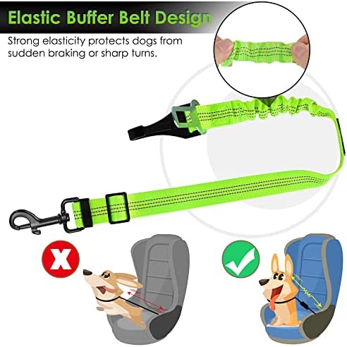 SlowTon Dog Car Seat Belt, 3 in 1 Latch Bar Attachment Dog Safety Seatbelt | Hook Latch Bar& Seatbelt Buckle, Reflective, Heavy Duty Nylon, Durability, Easy of Use, for Travel Riding, Lime, 35.5" - Image 4