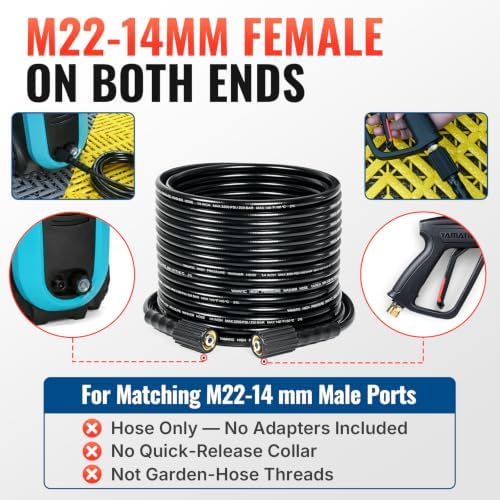 YAMATIC Pressure Washer Hose 100 FT 1/4", 3200 PSI, M22-14mm Females - Image 2