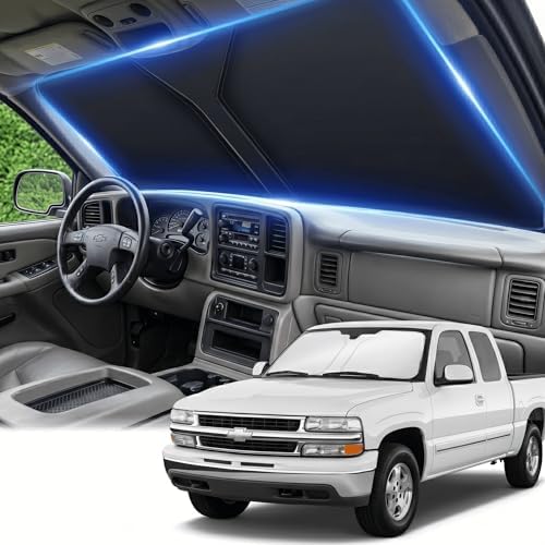 Windshield Sun Shade for Chevy Silverado 1500 1999-2006 Sunshade Front Window Shade Custom Fit Silverado 1500 Accessories Sun Visor Foldable Shade Blocks UV Rays Accessories by AuyNeas