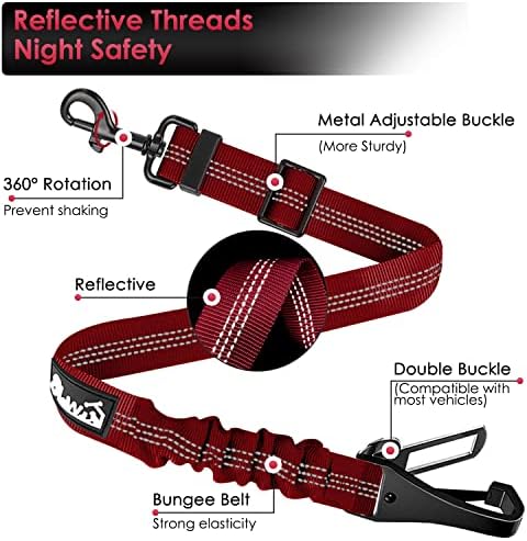 SlowTon Dog Car Seat Belt, 3 in 1 Latch Bar Attachment Dog Safety Seatbelt | Hook Latch Bar& Seatbelt Buckle, Reflective, Heavy Duty Nylon, Durability, Easy of Use, for Travel Riding, Red, 35.5" - Image 5