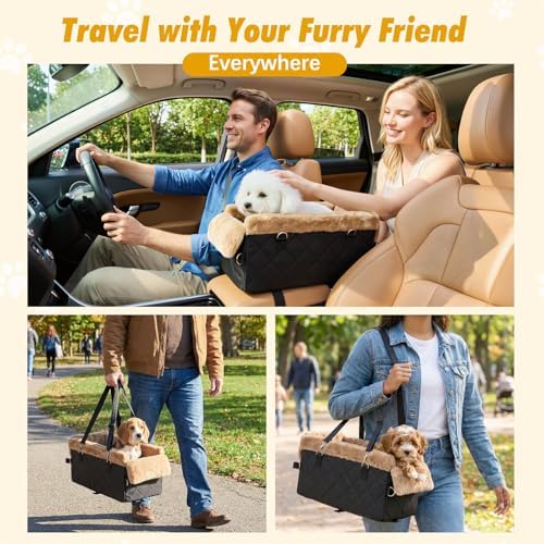 VavoPaw Center Console Dog Car Seat for Small Dogs&Cats Under 12 LBS | Puppy Car Seats with Non-Slip&Strong Support, Anti-Collapse Portable Pet Bed for Puppies with Soft Cushion Safety Belt, Brown - Image 7