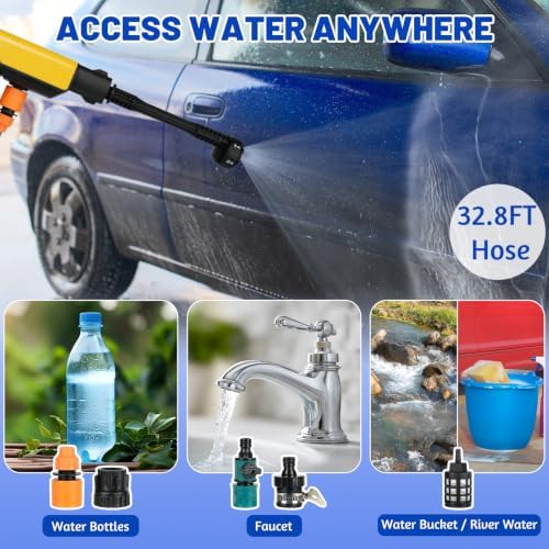 Cordless Portable Washer with 32.8FT Hose, 6-in-1 Nozzle & Foam Pot, Handheld Battery Car Cleaner for Home Outdoor Patio Garden Boat Fence - Image 7
