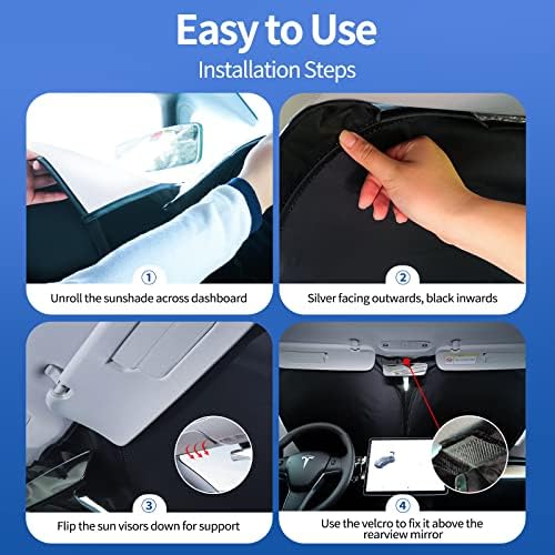 Upgraded Sunshade, Improved UV Protection Fabric, Foldable Front Sun Shade, Custom Accessories for Tesla Model 3/Y/Y Juniper 2016 to 2026 - Image 4
