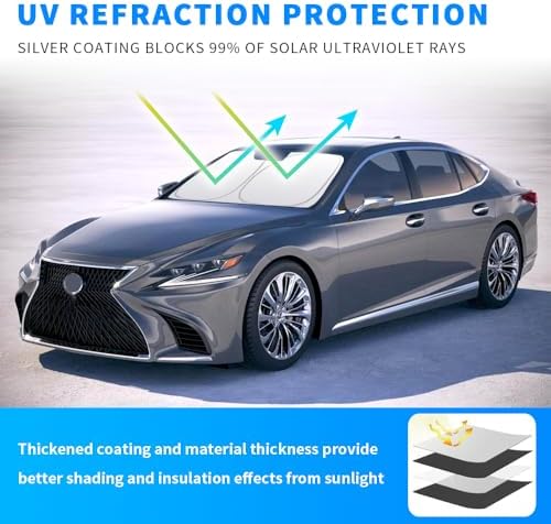 Front Windshield Sun Shade Custom Fit Compatible for ES300h ES350 ES250 2018-2020 Sunshade Foldable UV Ray Reflector Sun Visor Protector Accessories Shield Cover Reflective (for ES 2018-2020) - Image 2