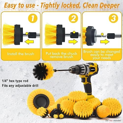 18 Pack Drill Brush Attachment Set, Power Cleaning Scrub Brushes for Drill, Extend Long Attachment, All Purpose for Car Detailing, Bathroom, Carpet, Tile Grout, Sinks, Corners - Image 4