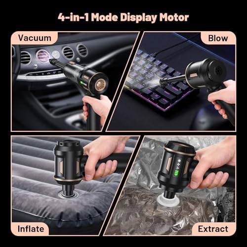 28000Pa Cordless Handheld Vacuum Cleaner, 4-in-1 100W Brushless Motor Car Vacuum with 6000mAh Battery & LCD Display, LED Light & Multi-Nozzles for Car, Home, Office, Pet Hair - Image 4