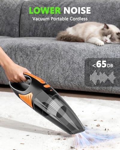 Handheld Vacuum Cordless, Rechargeable Car Vacuum Cleaner with Multiple Attachments, Portable Hand Held Vacuum Suction Power, Mini Vacuum for Car, Home, Pet Hair, Office, Desk, Keyboards Black Orange - Image 5