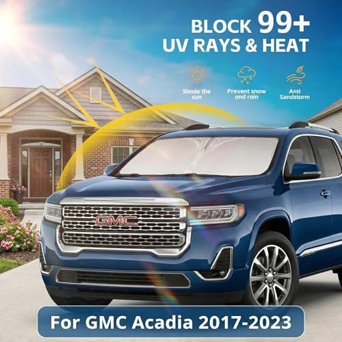 Windshield Sun Shade for GMC Acadia 2017-2023 Sunshade Front Window Shade Custom Fit Acadia Accessories Sun Visor Foldable Shade Blocks UV Rays Accessories - Image 2