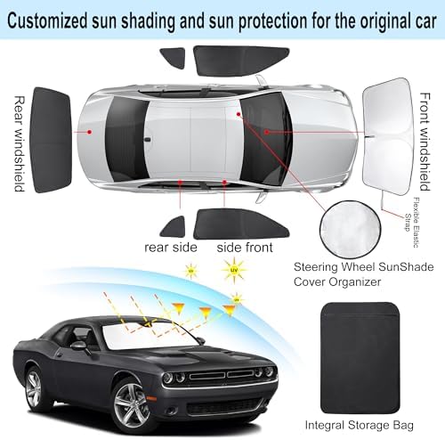 TINGLU Window Shades for Dodge Challenger 2015-2023 (SXT, RT, GT) Accessories Car Side Full Windows Rear Windshield Sun Shade Sun UV Rays & Privacy Protection for Camping,Napping,and Relaxing 6PCS - Image 3