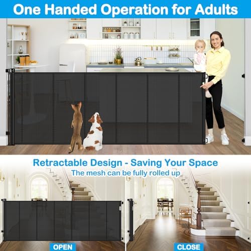 Reinforced 42" Extra Tall Retractable Dog Gate, 200" Extra Wide Baby Gate with Support Rods-Prevent Crawling Through, Outdoor/Indoor Baby Fence/Barrier/Blocker for Home, 16ft Retractable Garage Gate - Image 6