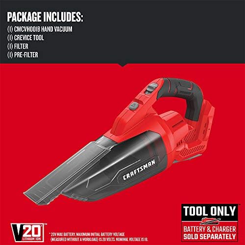 CRAFTSMAN V20 Cordless Hand Vacuum, 45 CFM, 2 Stage Filtration System with Filter, Bare Tool Only (CMCVH001B) - Image 3