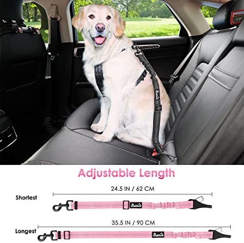 SlowTon Dog Car Seat Belt, 3 in 1 Latch Bar Attachment Dog Safety Seatbelt | Hook Latch Bar& Seatbelt Buckle, Reflective, Heavy Duty Nylon, Durability, Easy of Use, for Travel Riding, Pink, 35.5" - Image 2