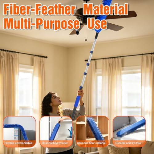 AgiiMan 10FT Reach Duster Cleaner Kit with 1.1-4.4FT Extension Pole, Window Squeegee and Duster Kit, Triangle Baseboard Cleaner Tool for Windows, Glass , Flooring and Walls - Image 5