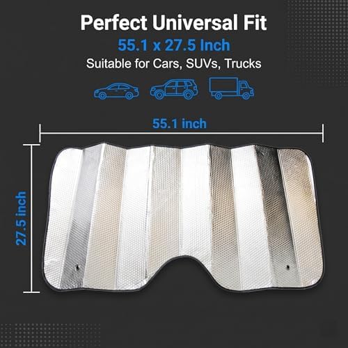 1 PC Car Windshield Cover, Foldable Sunshade for Front Window, Reflective Heat & Privacy Protection, Universal for Most Cars, Trucks, SUVs (Silver) - Image 2