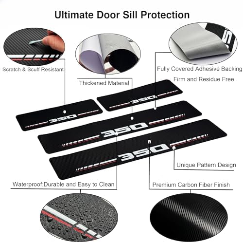 Car Door Sill Protectors for Ford F-350 F350 Super Duty（White，Fit for F350） | Thick Carbon Fiber Door Sill Scuff Plate Cover， Anti-Scratch Door Entry Guard，Car Door Decoration ，Cover Scratches - Image 3