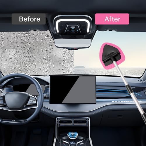 Qydipclin 7pcs Windshield Cleaner Tool Car Window Cleaning Wash Kit with 4 Reusable Microfiber Pads 1 Spray Bottle and Extendable Handle Auto Glass Wiper Kit, Pink - Image 3