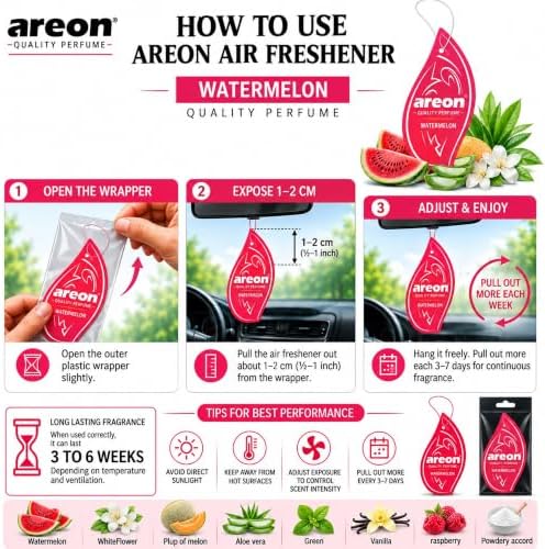 AREON MON MA28 Hanging Best Car Air Freshener Watermelon Scent, Paper Hanging Ornaments, Long Lasting Scent for Car or Home 12 Pack - Image 5