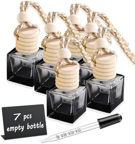7 Pcs 8ml Hanging Car Air Freshener Diffuser,Empty Black Gradient Glass Essential Diffuser Oil Aromatherapy Fragrance Perfume Pendant Glass Vials with Wooden Caps (Square, 8ml) - Image 6