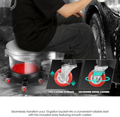 DNA Motoring 5 Gallon Washing System Includes 15.5L Bucket, Filtration System Insert, Five Castor, Bucket Dolly, and Lid for Car Wash and Detailing, Transparent, TOOLS-00603 - Image 6
